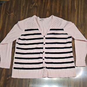 Pink and Black Striped Women's Sweater